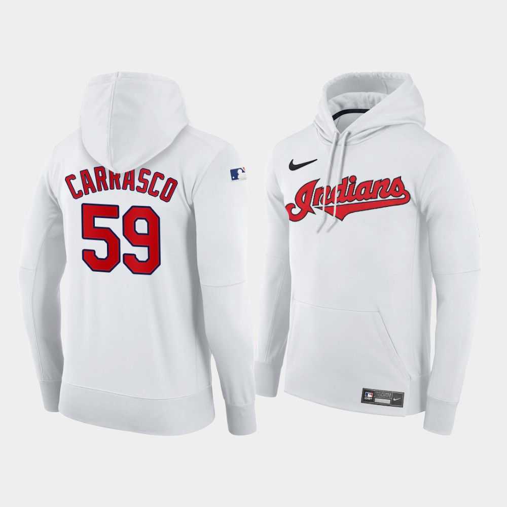 Men Cleveland Indians 59 Carrasco white home hoodie 2021 MLB Nike Jerseys